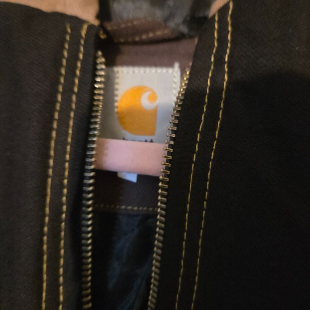 Carhartt Hooded Patchwork Reworked Jacket L Multicolor Men Zip Front Ribbed Cuff - Picture 6 of 7